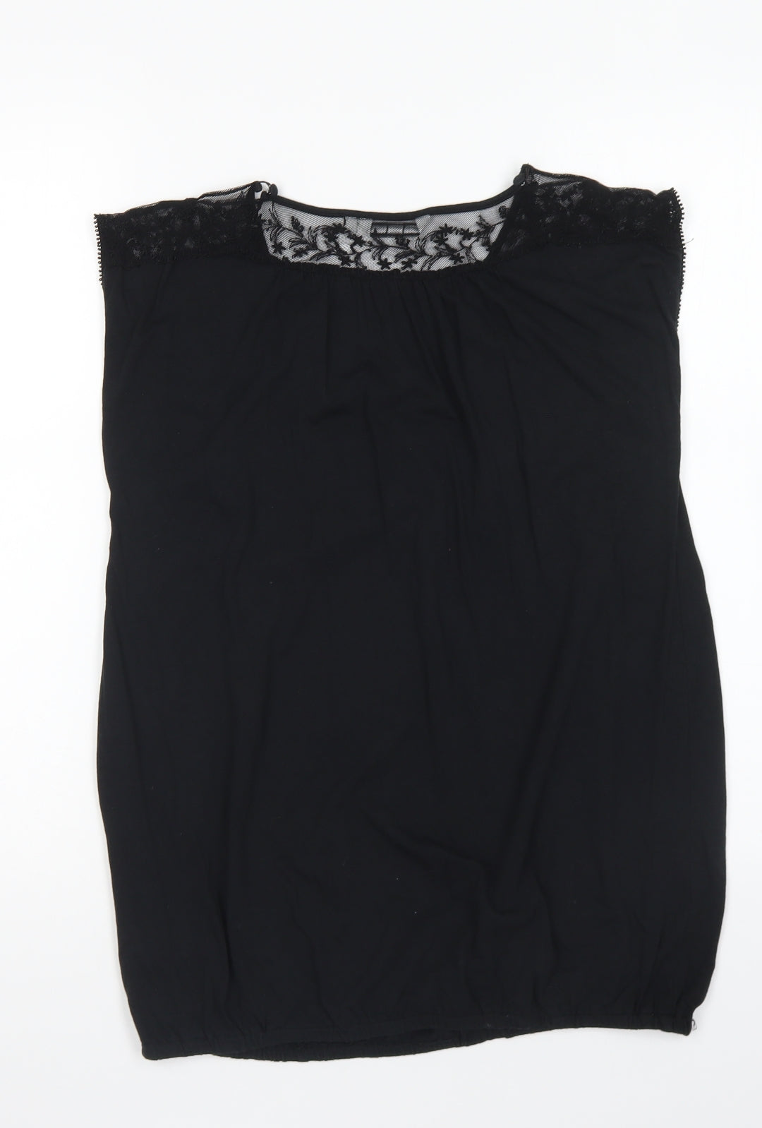 New Look Womens Black Polyester Basic T-Shirt Size 14 Round Neck