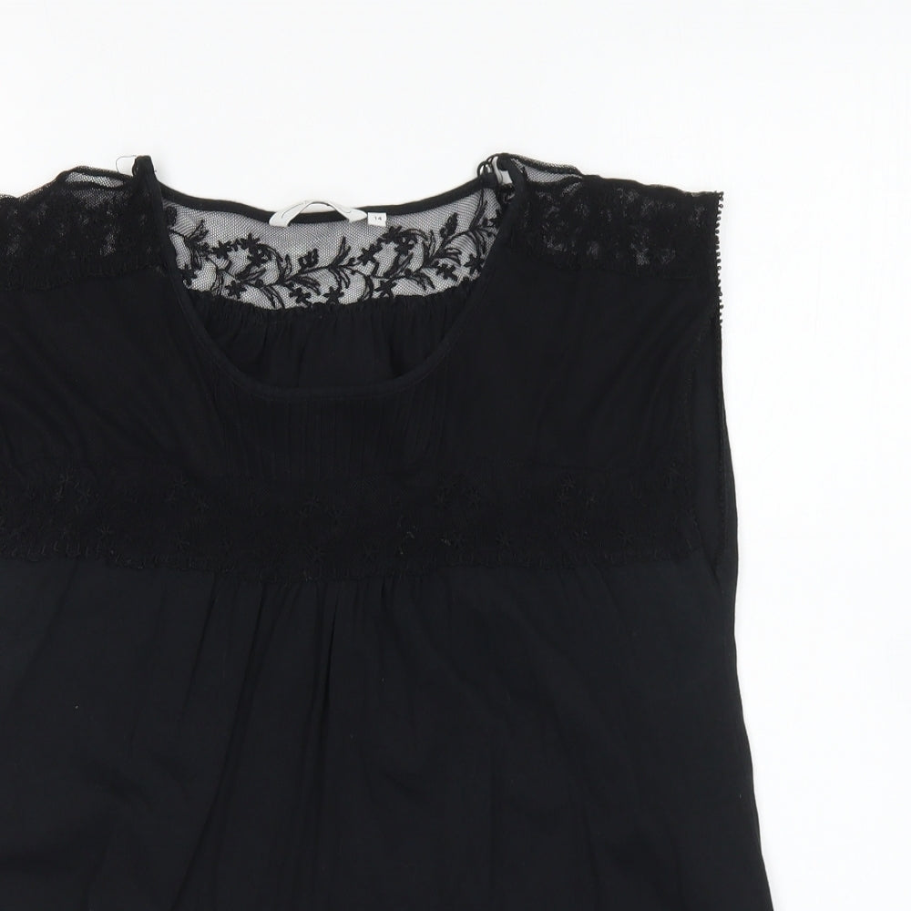 New Look Womens Black Polyester Basic T-Shirt Size 14 Round Neck