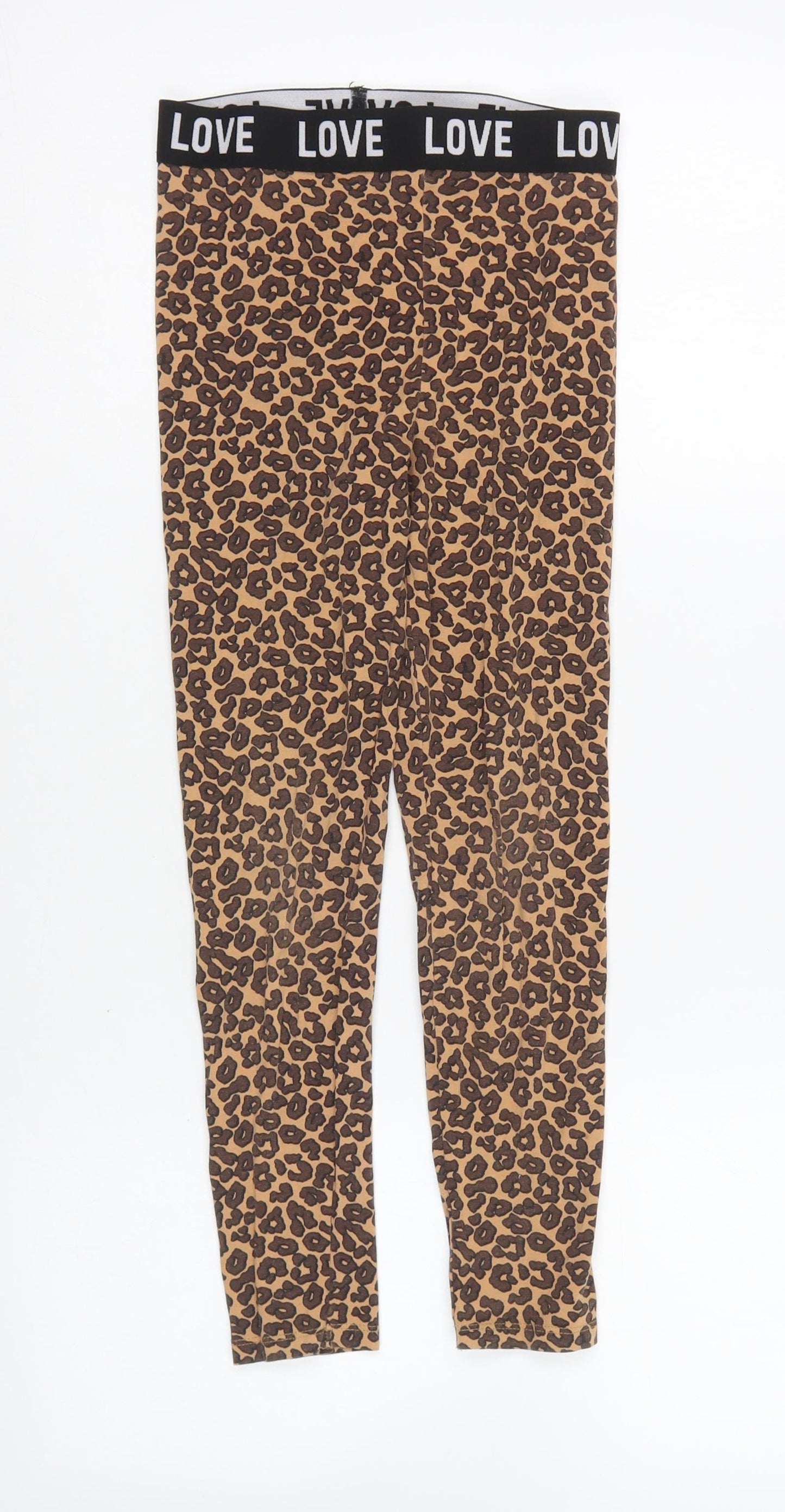 George Girls Brown Animal Print Cotton Jogger Trousers Size 8-9 Years Regular Pullover - Leggings
