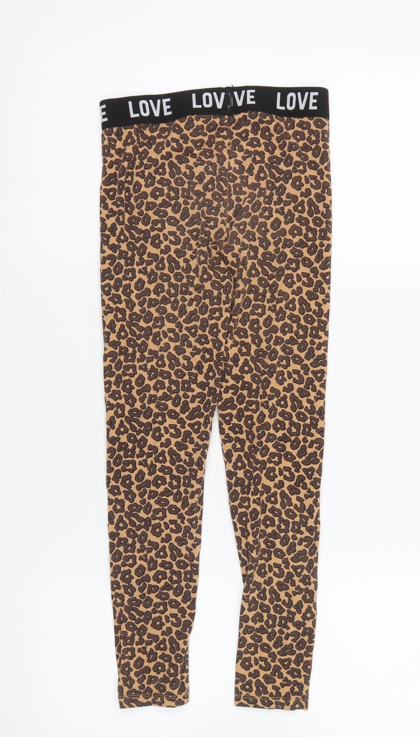 George Girls Brown Animal Print Cotton Jogger Trousers Size 8-9 Years Regular Pullover - Leggings
