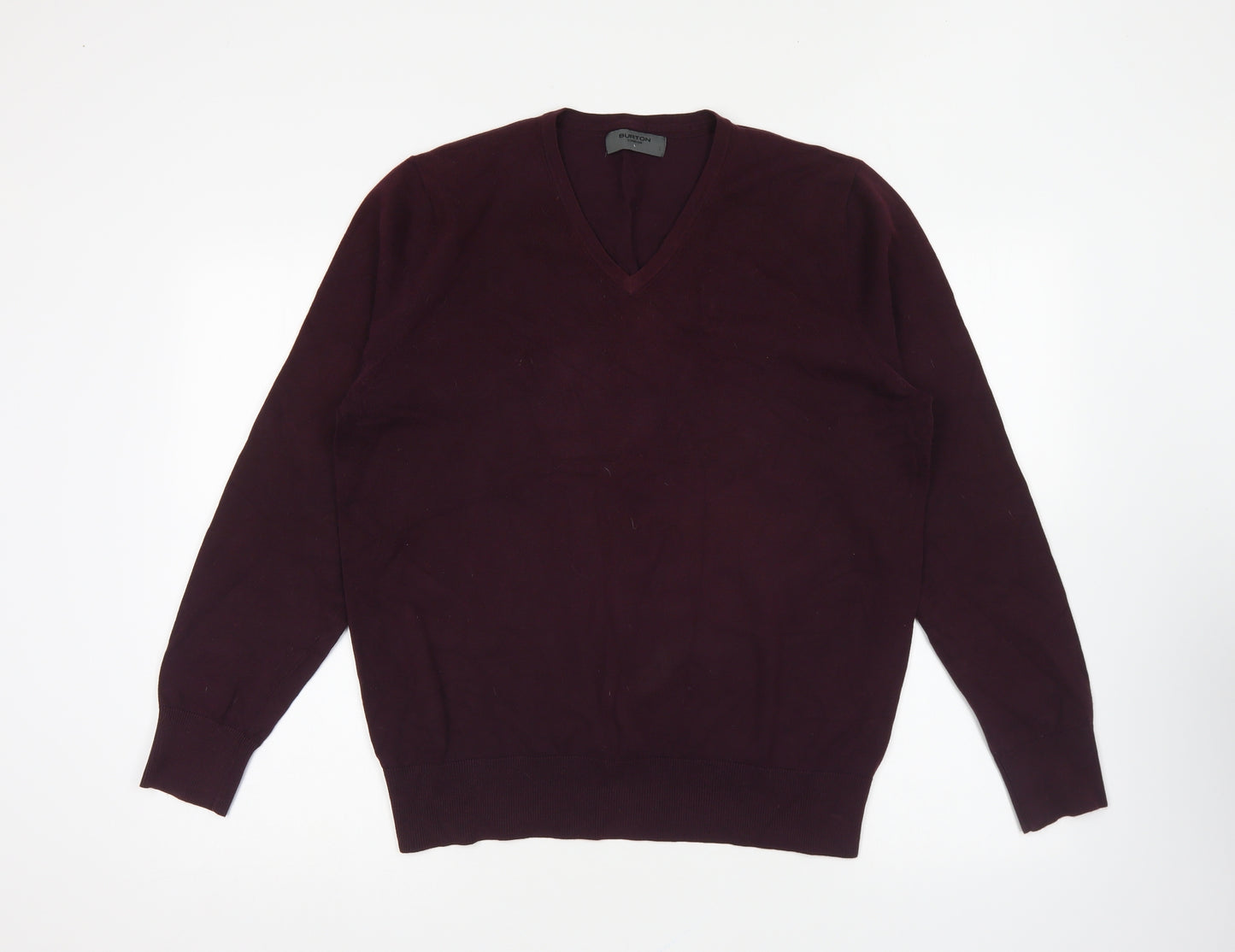 Burton Mens Purple V-Neck Cotton Pullover Jumper Size L