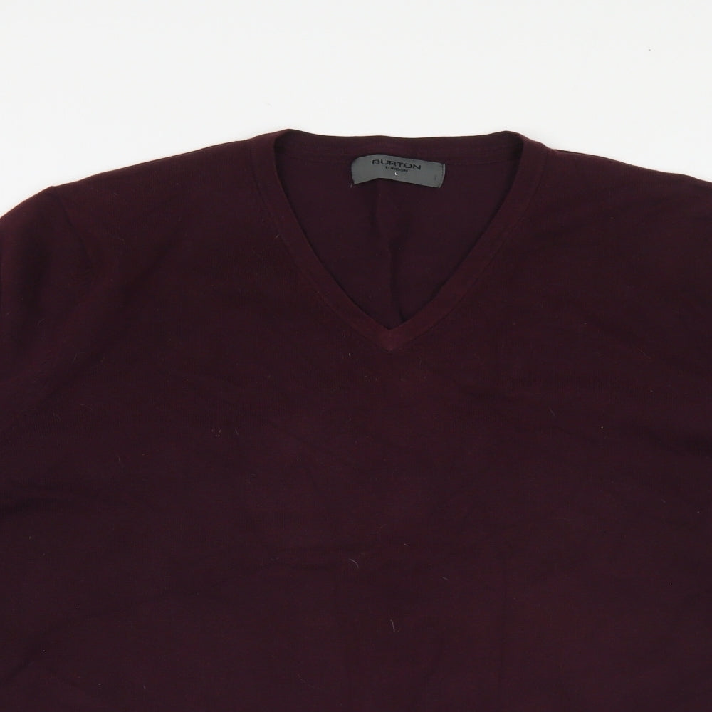 Burton Mens Purple V-Neck Cotton Pullover Jumper Size L