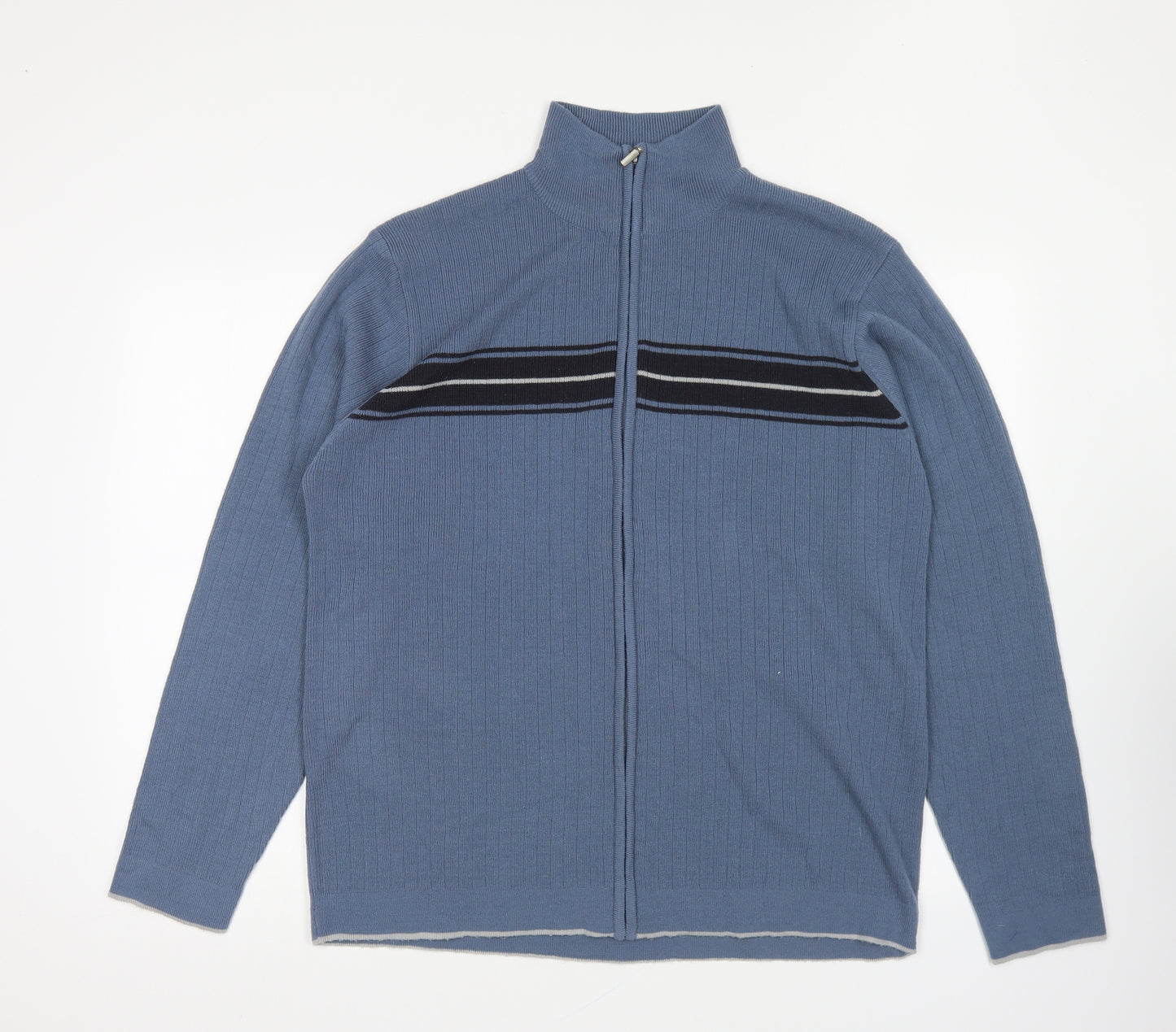 George Mens Blue Collared Acrylic Full Zip Jumper Size M