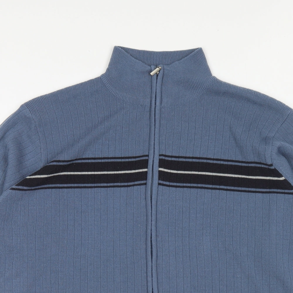 George Mens Blue Collared Acrylic Full Zip Jumper Size M