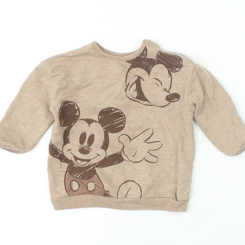 George Baby Beige Polyester Jersey T-Shirt Size 3-6 Months Round Neck Button - Disney Mickey Mouse