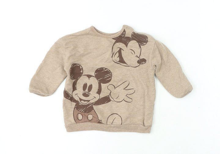 George Baby Beige Polyester Jersey T-Shirt Size 3-6 Months Round Neck Button - Disney Mickey Mouse