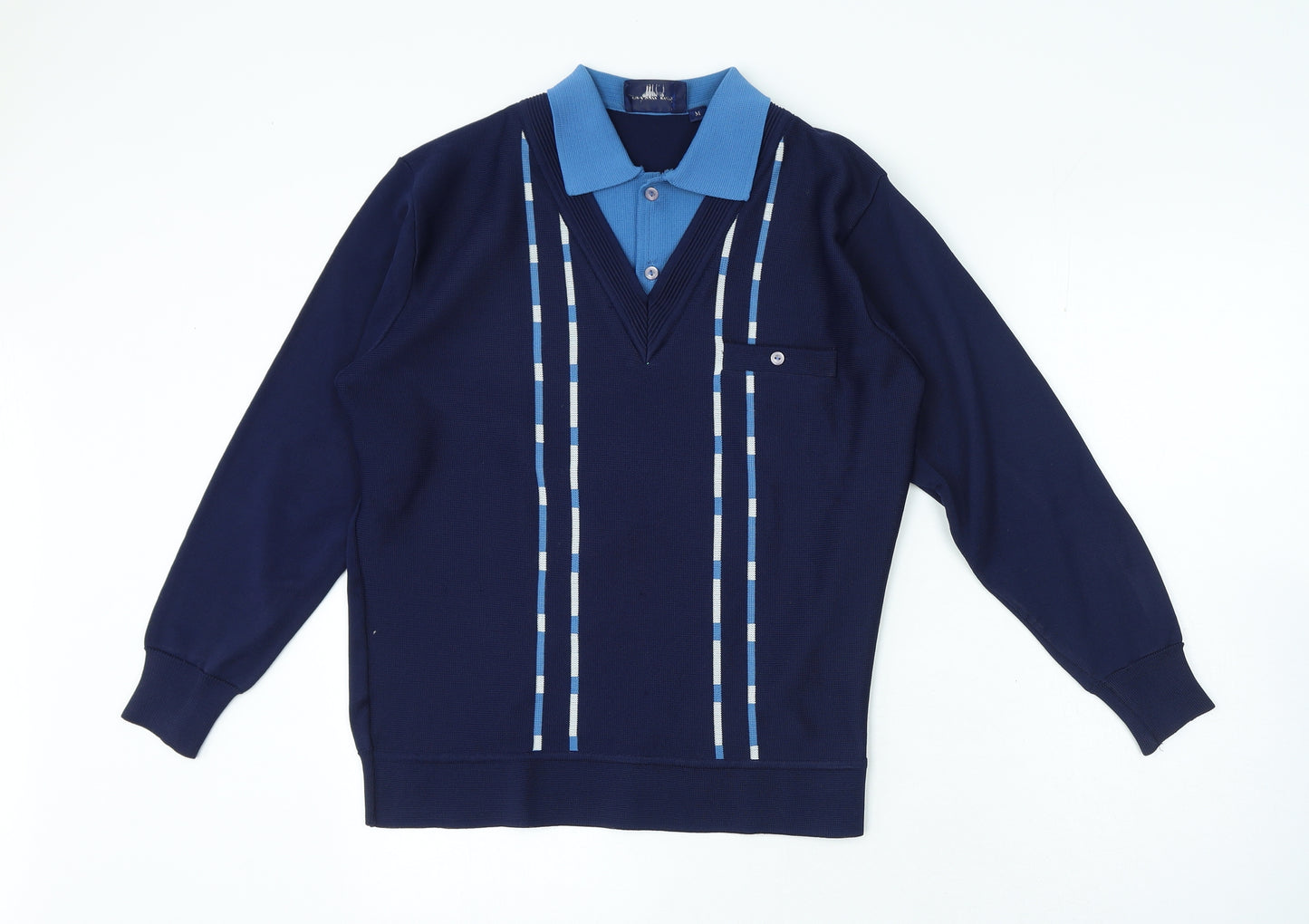 Roberto Carlo Mens Blue Polyester Polo Size M Collared Button