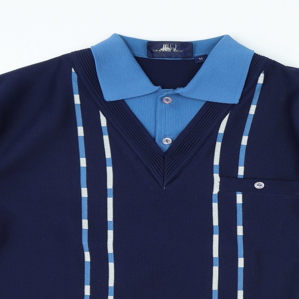 Roberto Carlo Mens Blue Polyester Polo Size M Collared Button