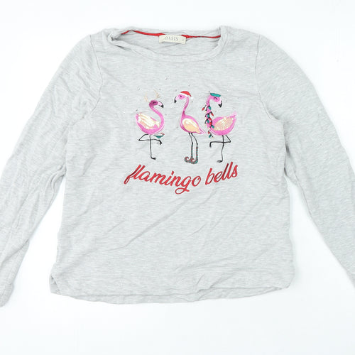 Oasis Womens Grey Top Pyjama Top Size M - Christmas Flamingo