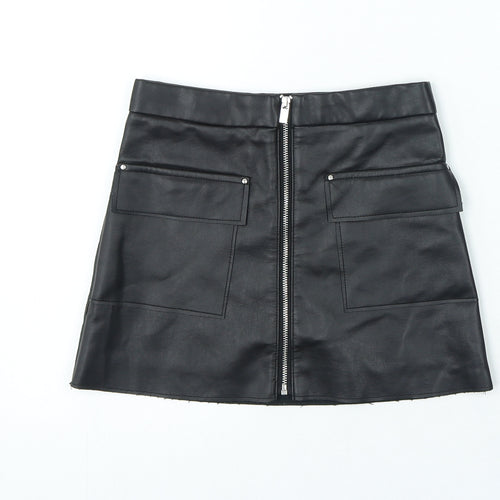 River Island Girls Black Polyester Mini Skirt Size 6 Years Regular Zip