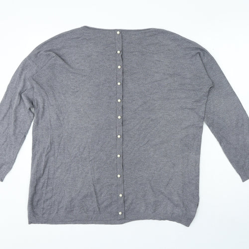 Preworn Womens Grey Polyester Basic T-Shirt Size L Round Neck - Peral