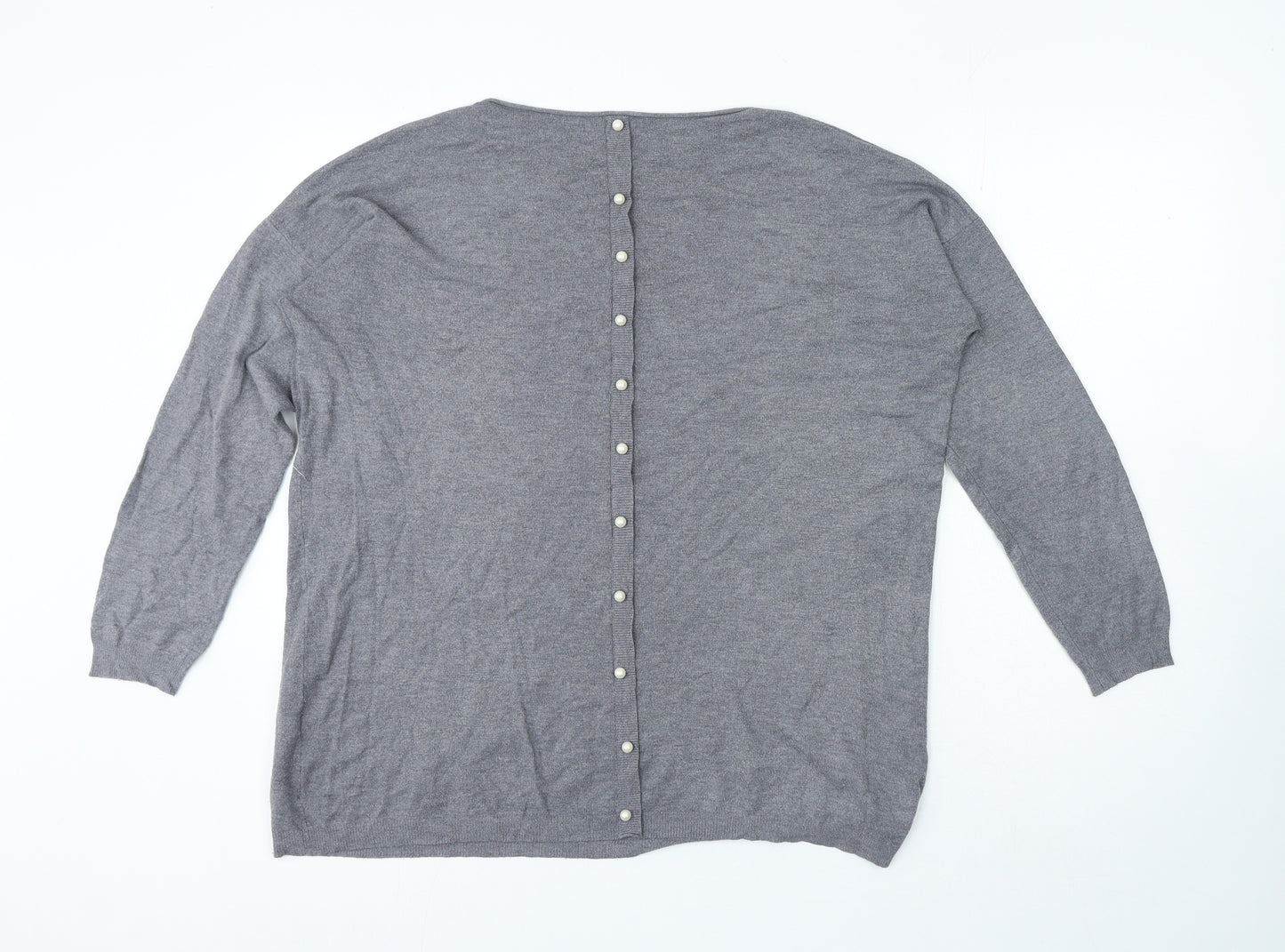 Preworn Womens Grey Polyester Basic T-Shirt Size L Round Neck - Peral