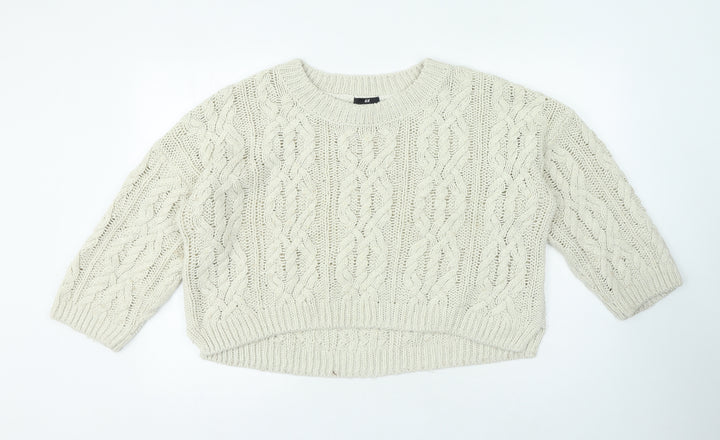 H&M Womens Beige Crew Neck Acrylic Pullover Jumper Size M