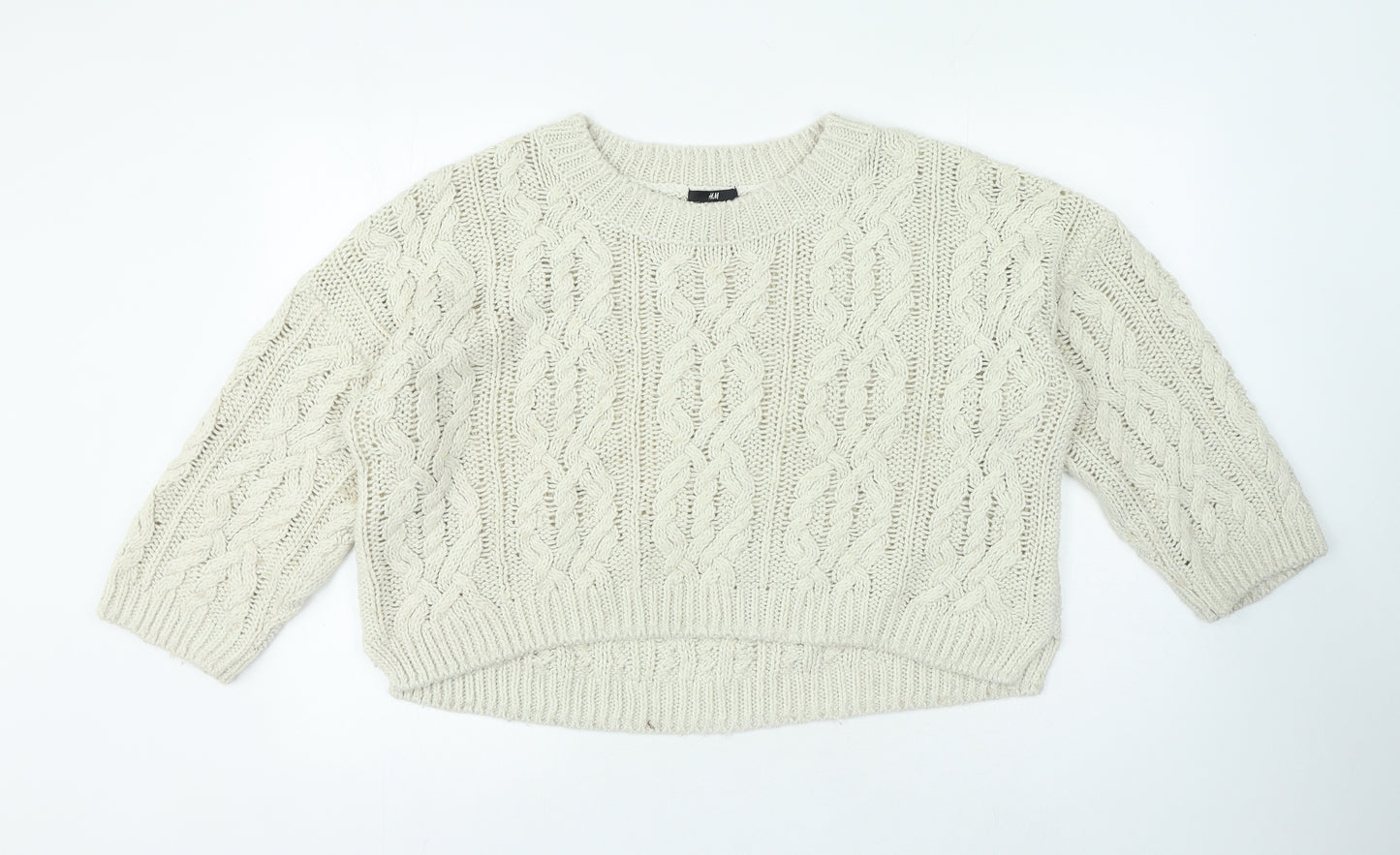 H&M Womens Beige Crew Neck Acrylic Pullover Jumper Size M