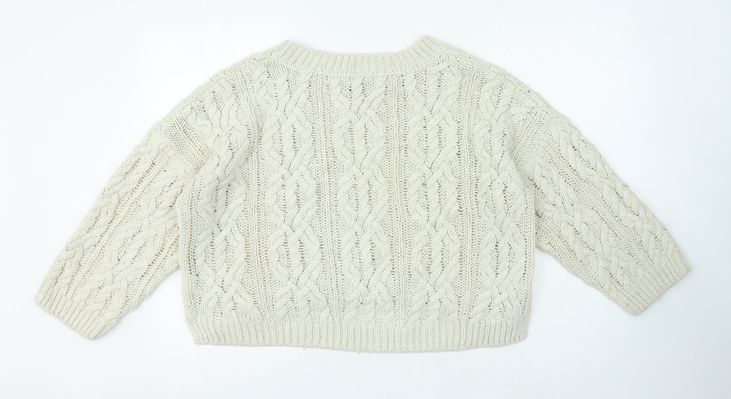H&M Womens Beige Crew Neck Acrylic Pullover Jumper Size M