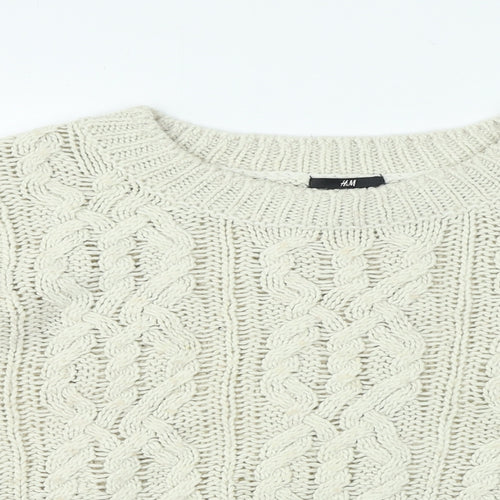 H&M Womens Beige Crew Neck Acrylic Pullover Jumper Size M