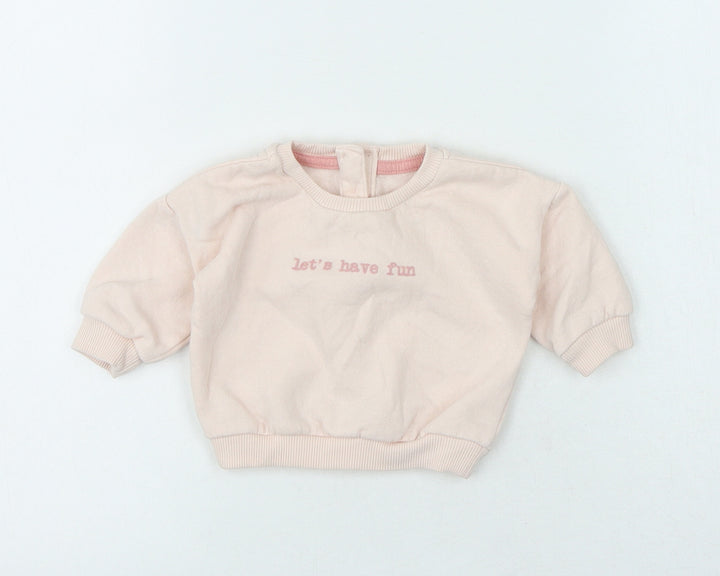 Matalan Girls Pink Polyester Jersey T-Shirt Size 0-3 Months Crew Neck - Sloagan
