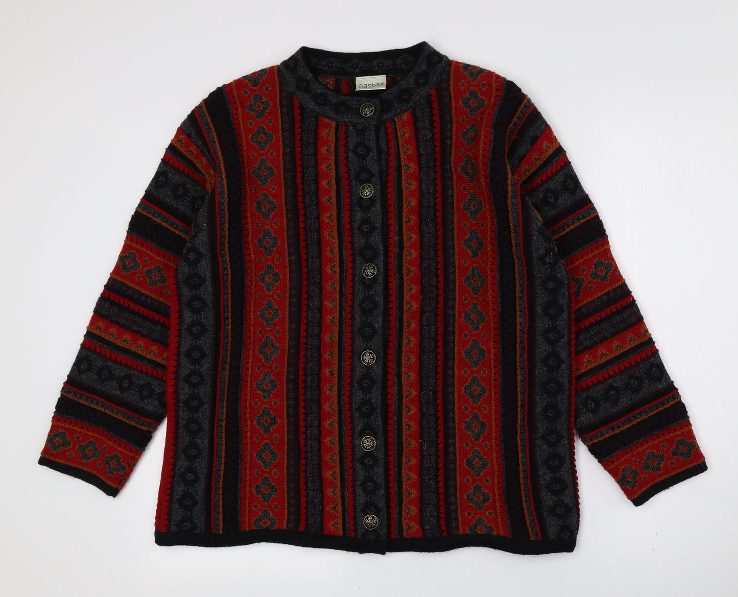 Eastex Womens Multicoloured Crew Neck Geometric Wool Cardigan Jumper Size 16