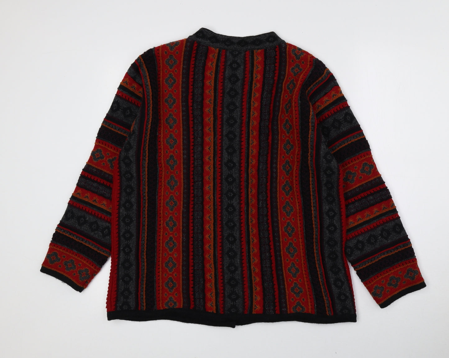 Eastex Womens Multicoloured Crew Neck Geometric Wool Cardigan Jumper Size 16
