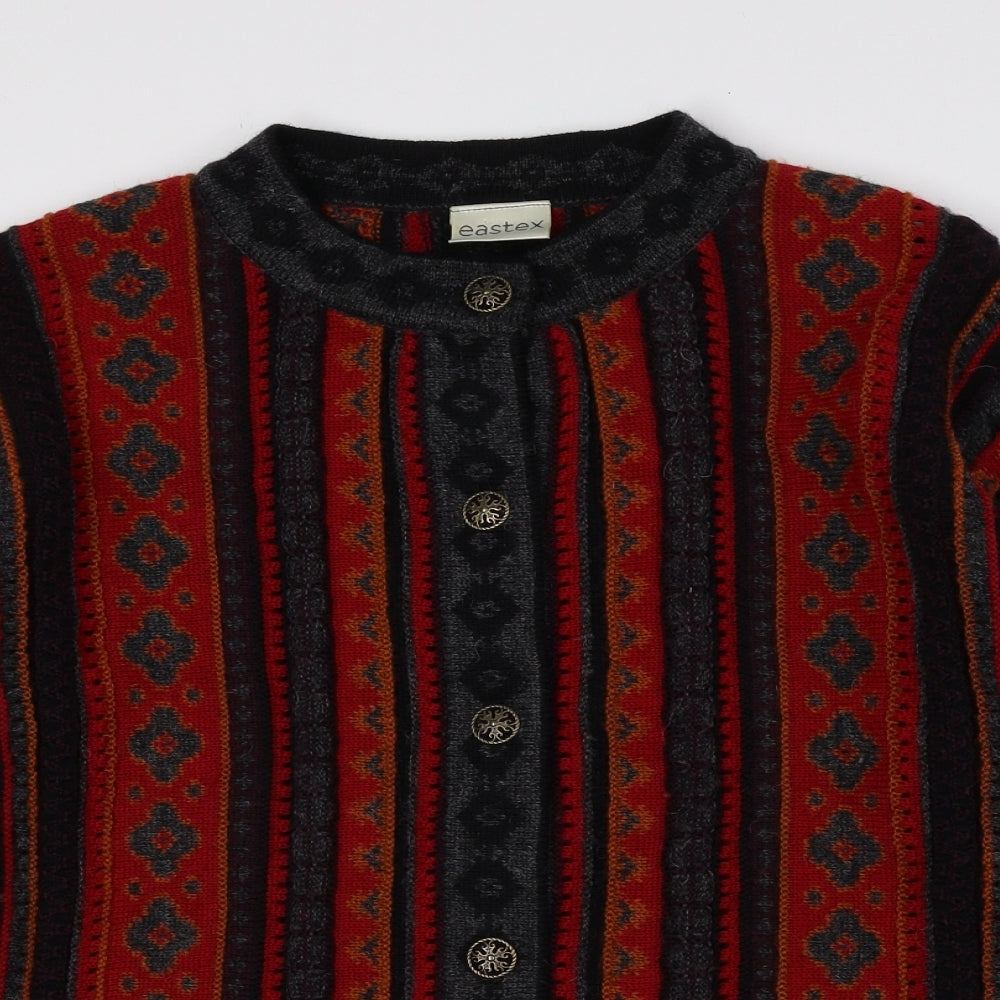 Eastex Womens Multicoloured Crew Neck Geometric Wool Cardigan Jumper Size 16