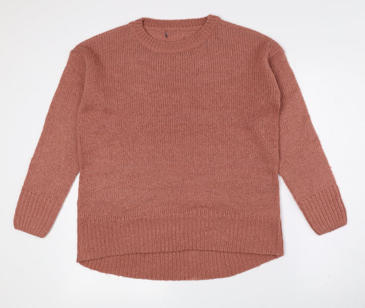 New Look Womens Pink Crew Neck Acrylic Pullover Jumper Size S
