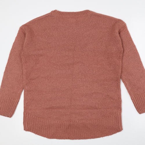 New Look Womens Pink Crew Neck Acrylic Pullover Jumper Size S