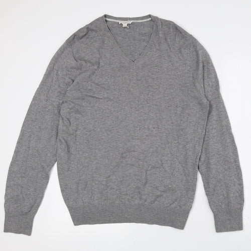 Gap Mens Grey V-Neck Cotton Pullover Jumper Size L