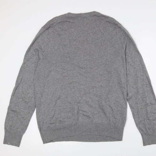 Gap Mens Grey V-Neck Cotton Pullover Jumper Size L
