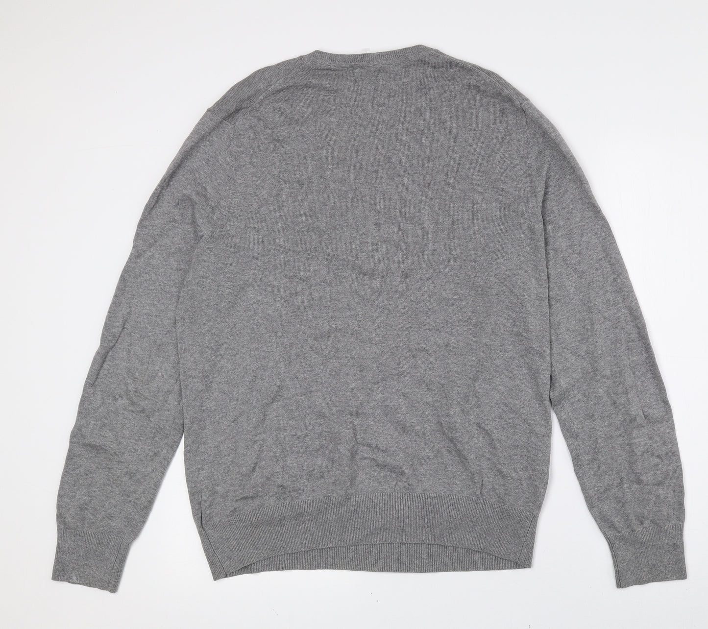 Gap Mens Grey V-Neck Cotton Pullover Jumper Size L