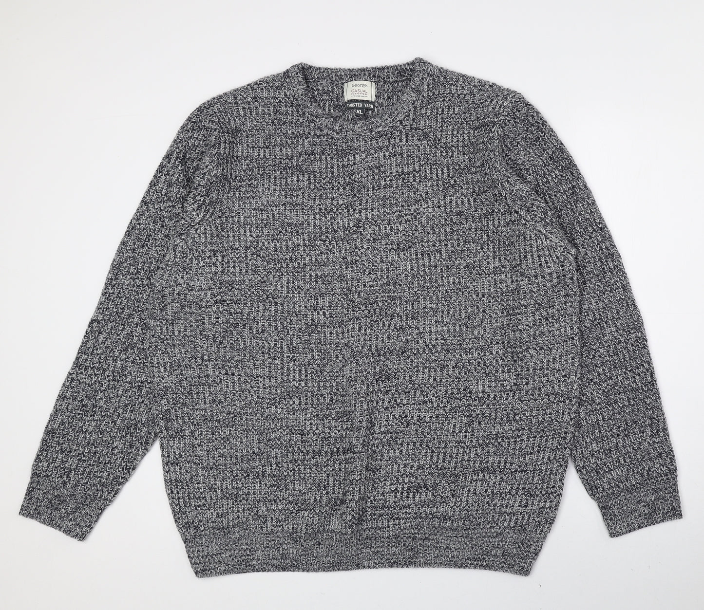 George Mens Grey Round Neck Acrylic Pullover Jumper Size XL