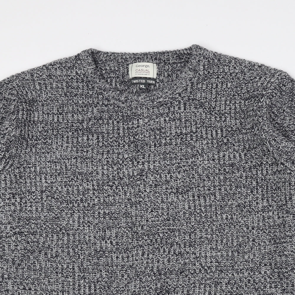George Mens Grey Round Neck Acrylic Pullover Jumper Size XL