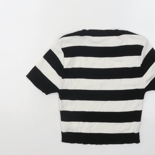 Primark Womens Black Round Neck Striped Cotton Pullover Jumper Size 4