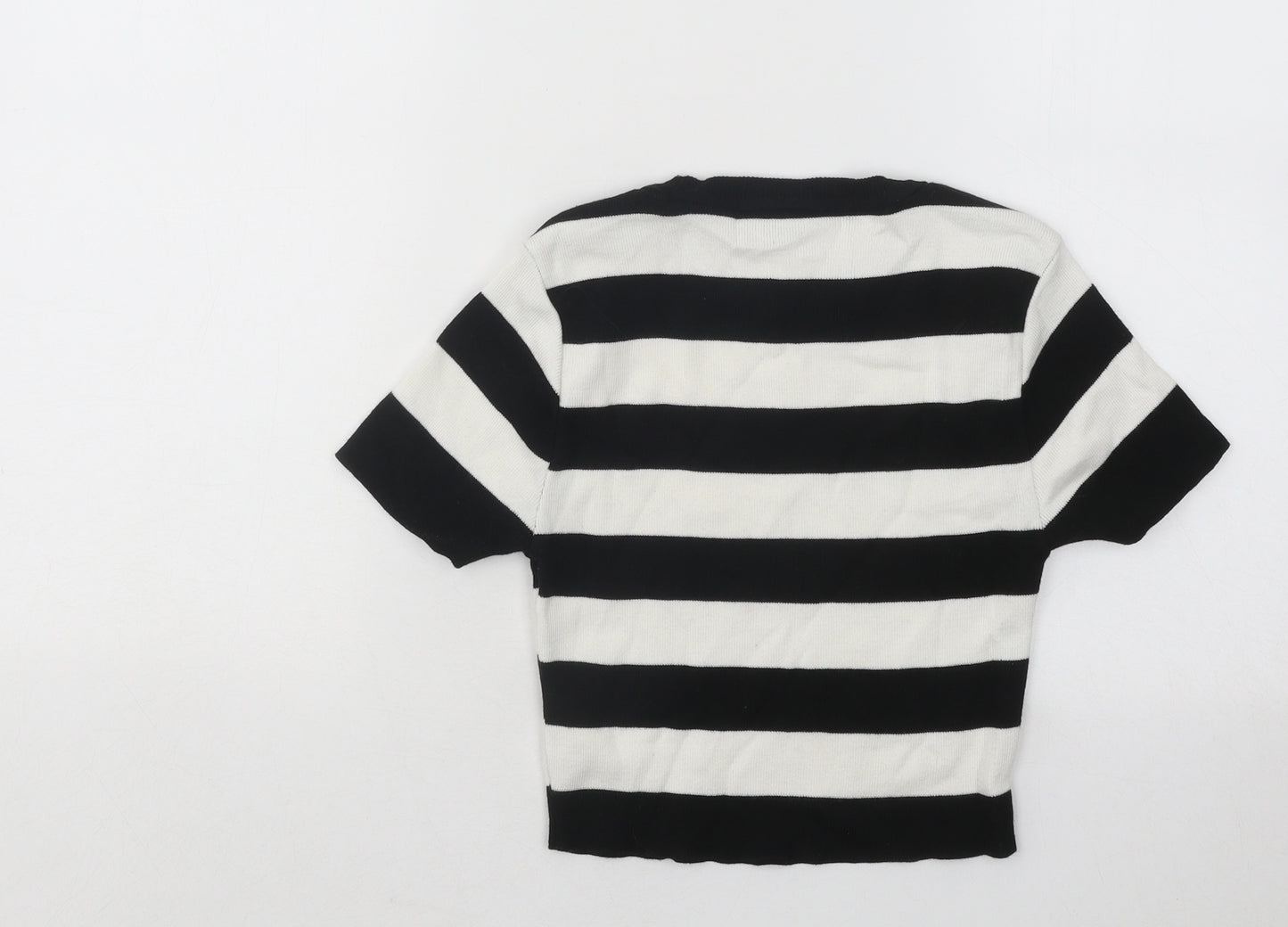Primark Womens Black Round Neck Striped Cotton Pullover Jumper Size 4