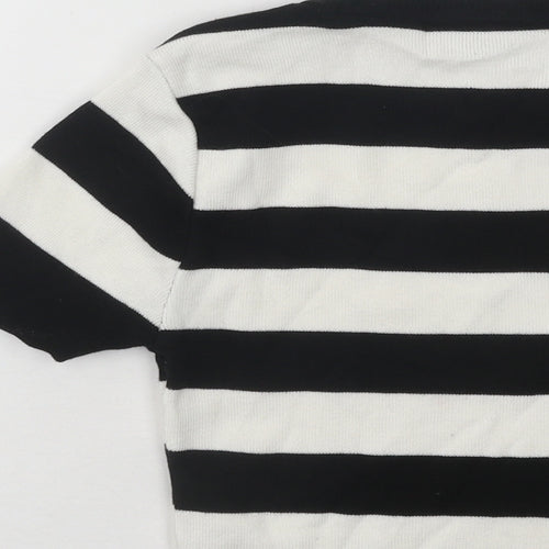 Primark Womens Black Round Neck Striped Cotton Pullover Jumper Size 4