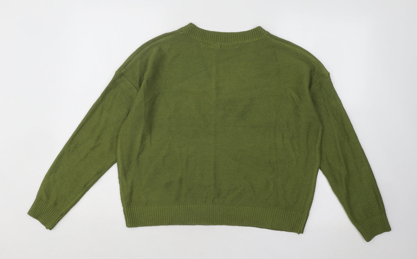 Brave Soul Womens Green V-Neck Acrylic Pullover Jumper Size M