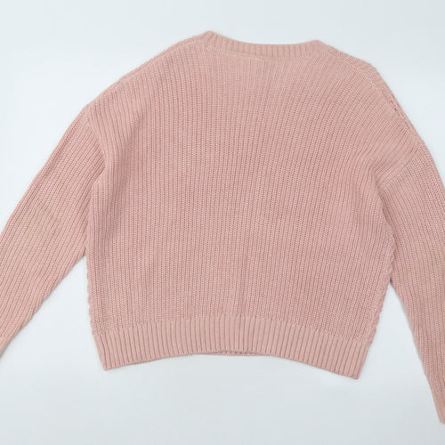 Divided by H&M Womens Pink Round Neck Acrylic Pullover Jumper Size S
