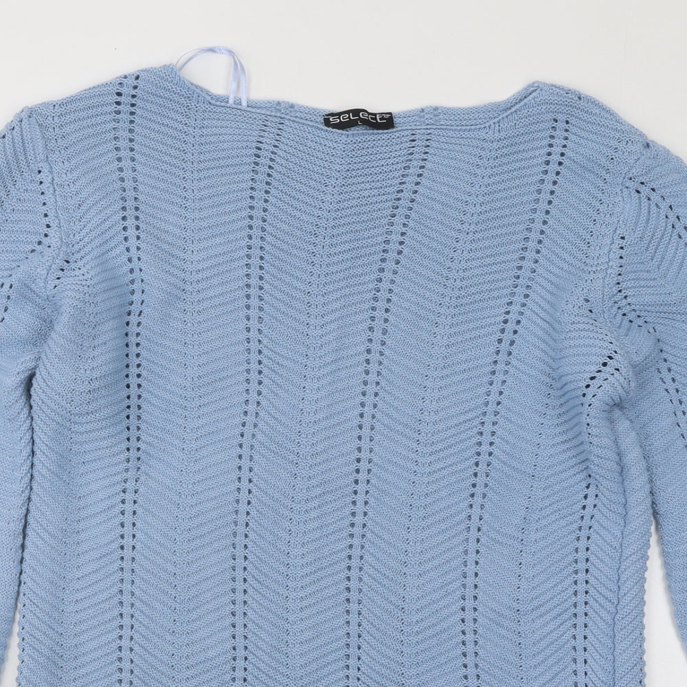 Select Womens Blue Round Neck Acrylic Pullover Jumper Size L