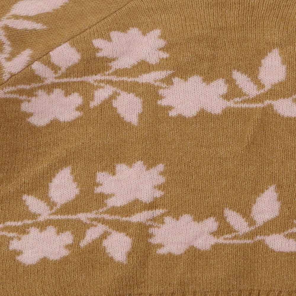 Papaya Womens Brown Round Neck Floral Acrylic Pullover Jumper Size M