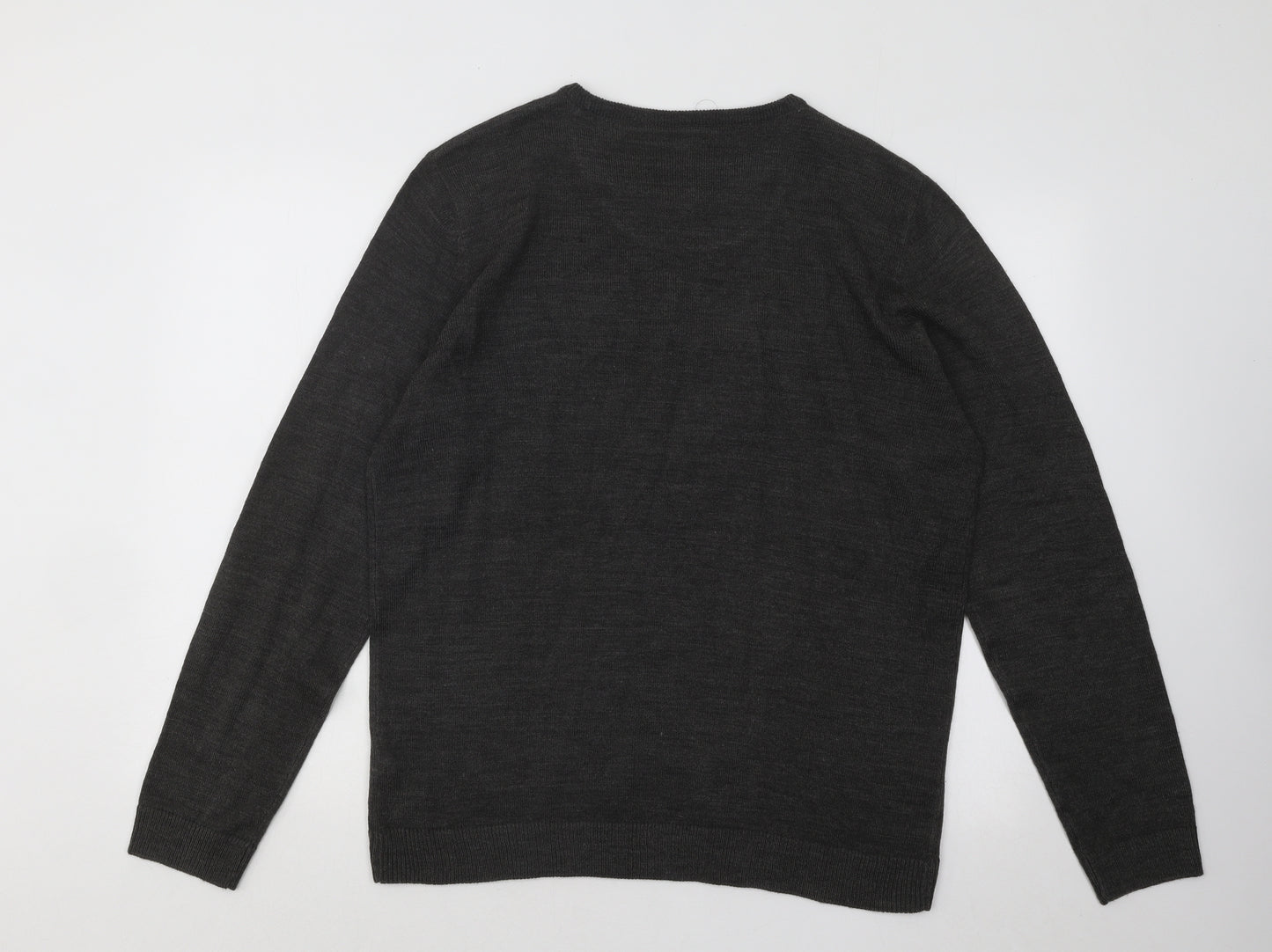 Kensington Mens Grey Round Neck Acrylic Pullover Jumper Size XL