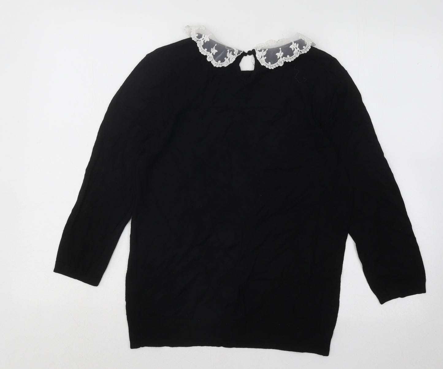 Papaya Womens Black Collared Viscose Pullover Jumper Size 12 - Lace Collar