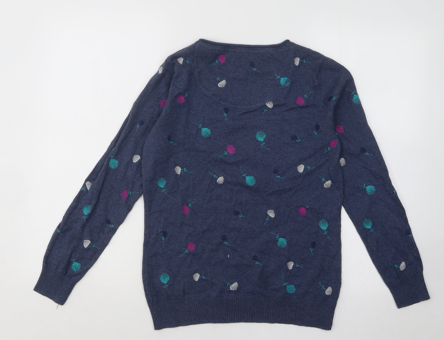 Mantaray Womens Blue Round Neck Floral Cotton Pullover Jumper Size 14