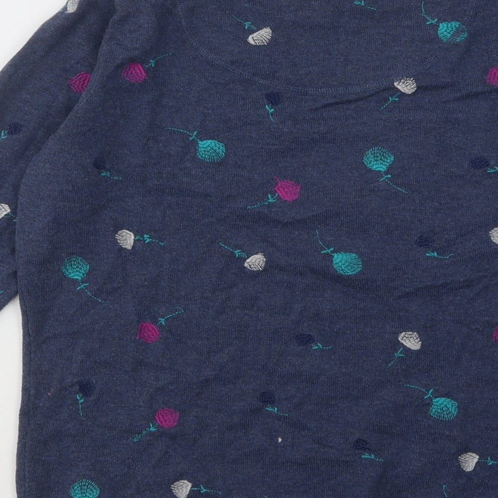 Mantaray Womens Blue Round Neck Floral Cotton Pullover Jumper Size 14