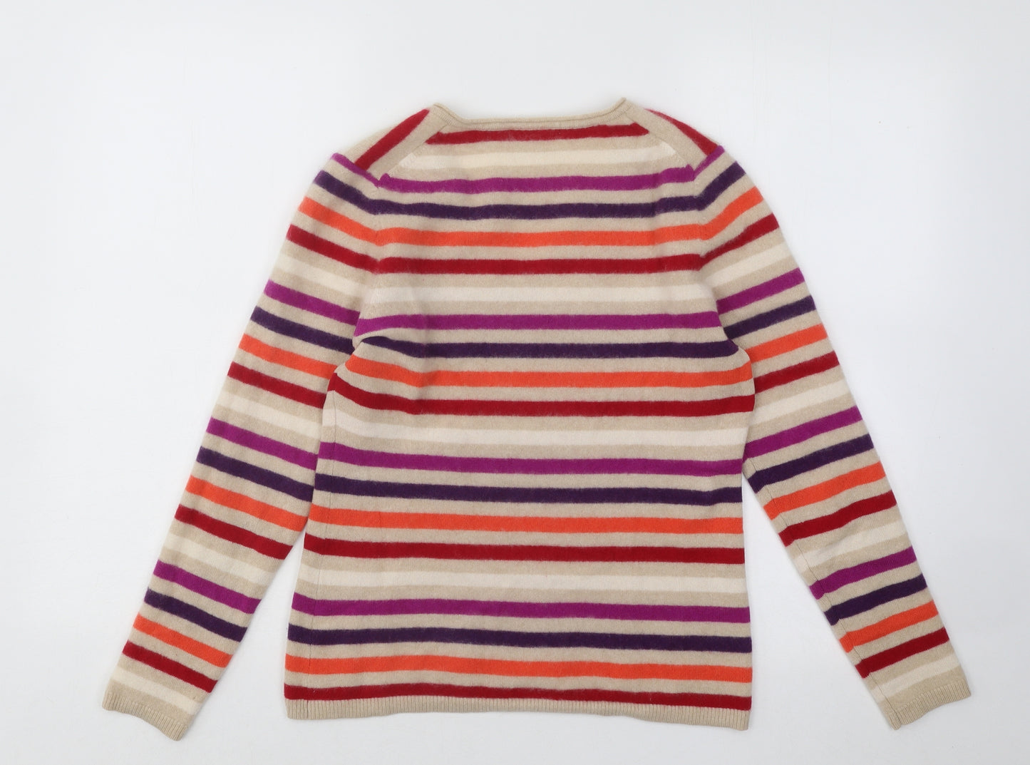 Joh Lewis Womens Multicoloured V-Neck Striped Cashmere Pullover Jumper Size 12