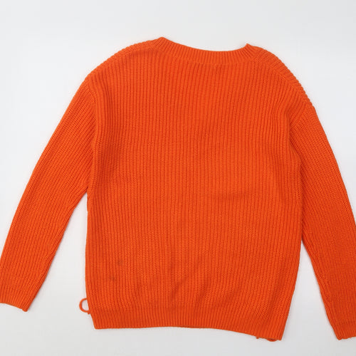 TU Womens Orange V-Neck Acrylic Pullover Jumper Size 14