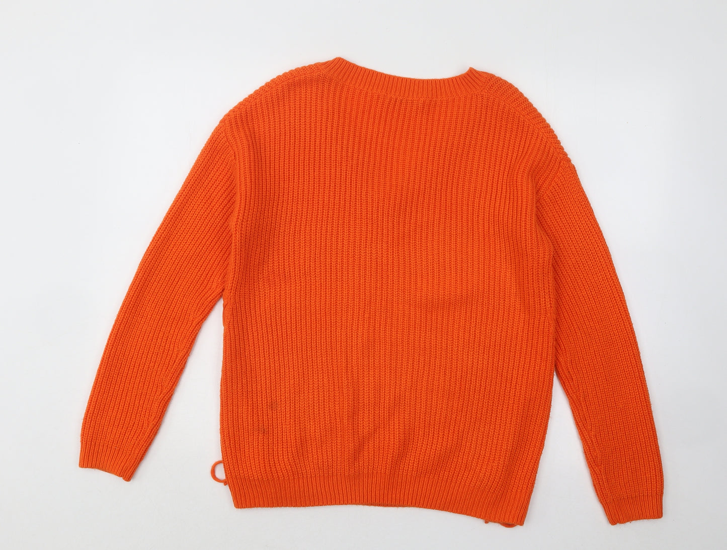 TU Womens Orange V-Neck Acrylic Pullover Jumper Size 14