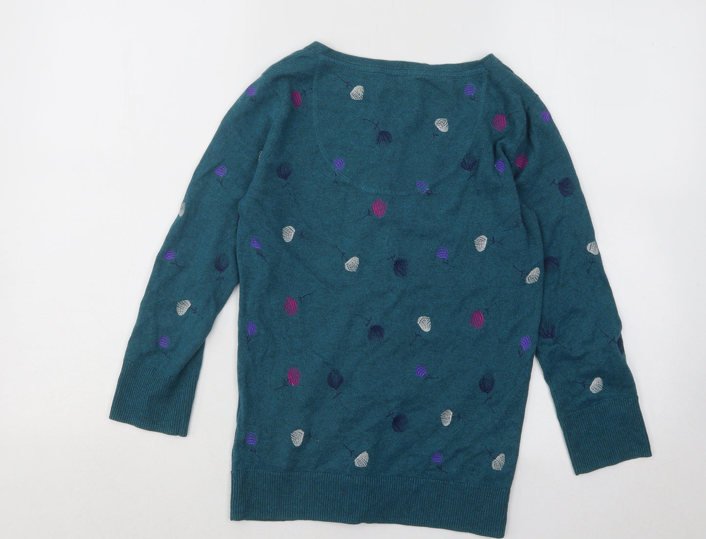 MANTARAY PRODUCTS Womens Blue Scoop Neck Floral Cotton Cardigan Jumper Size 8