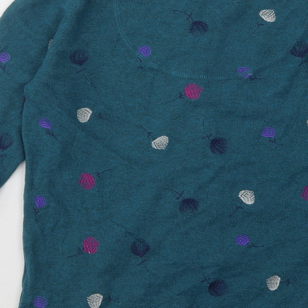 MANTARAY PRODUCTS Womens Blue Scoop Neck Floral Cotton Cardigan Jumper Size 8
