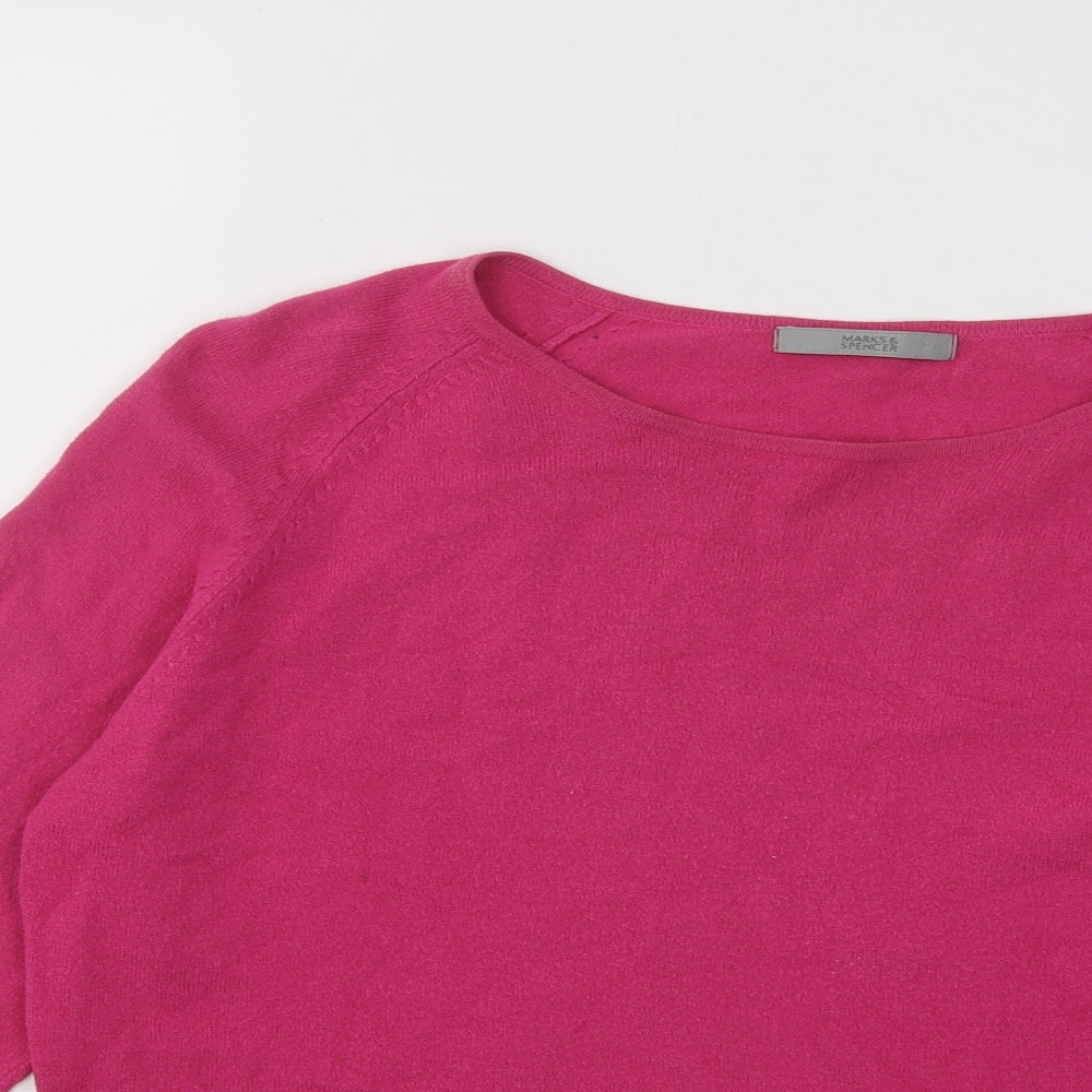 Marks and Spencer Womens Pink Round Neck Viscose Pullover Jumper Size 14
