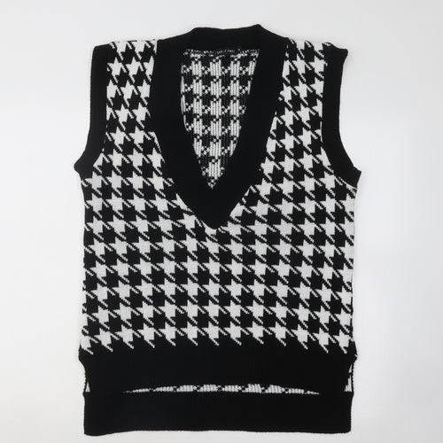 I SAW IT FIRST Womens Black V-Neck Geometric Acrylic Vest Jumper Size S