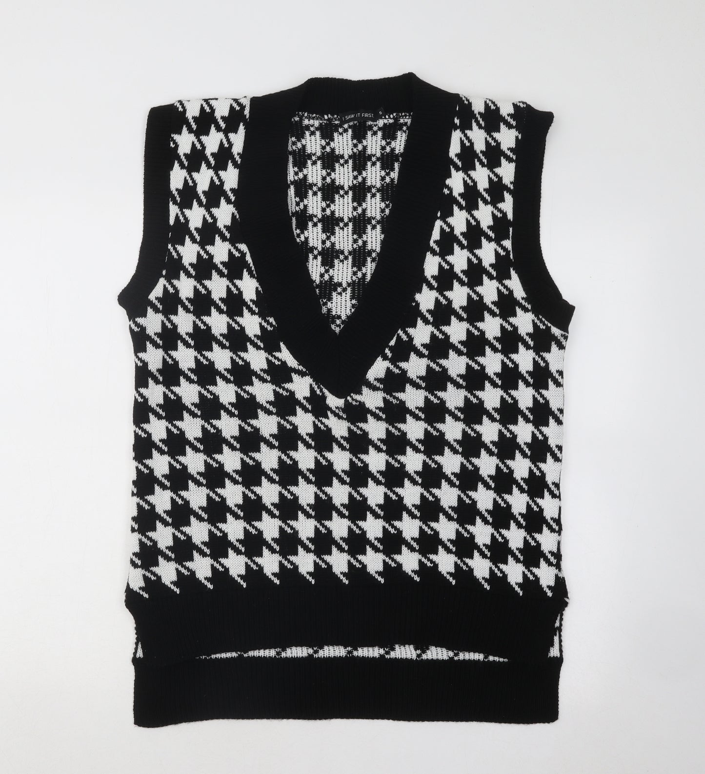 I SAW IT FIRST Womens Black V-Neck Geometric Acrylic Vest Jumper Size S